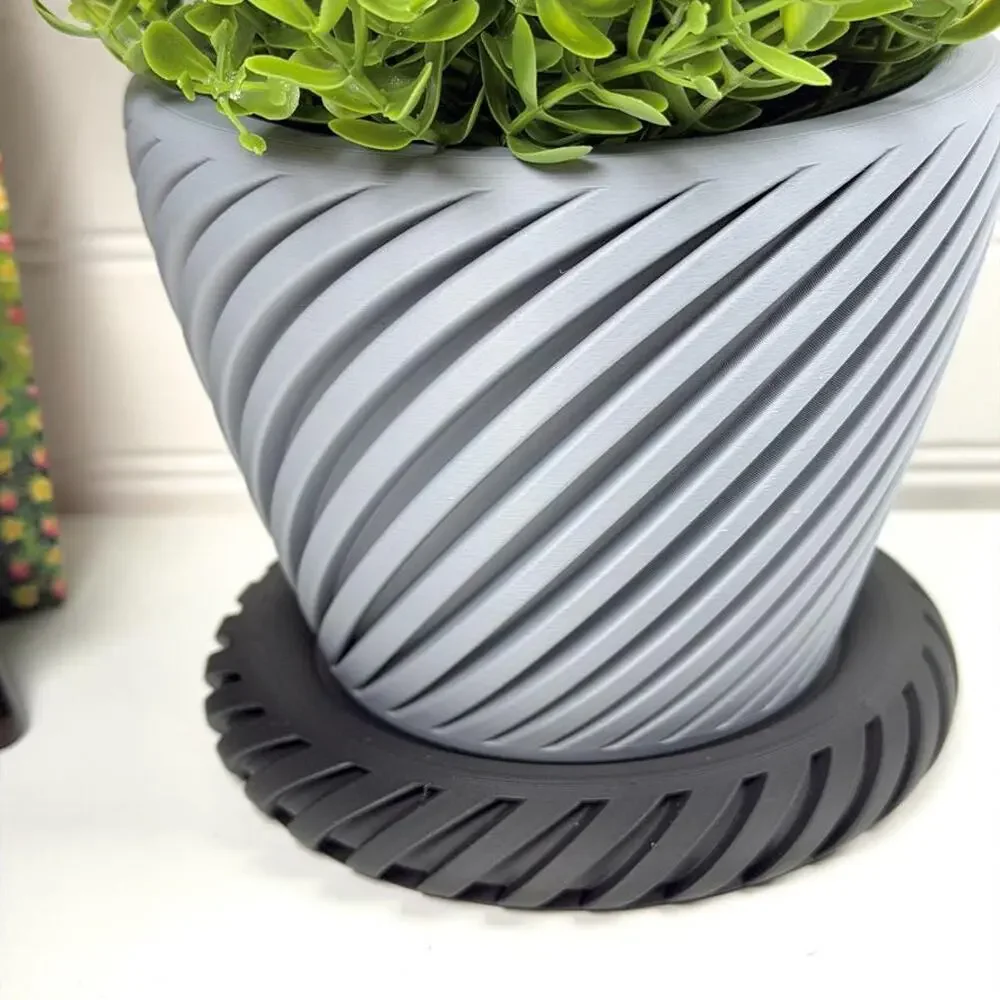 Leiria Planter, Indoor Plant Pot with Decorative Drip Tray, Tabletop Planter